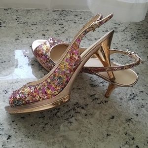 Rose gold sequin platform heels